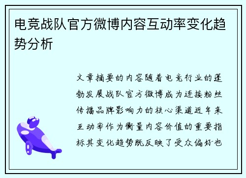 电竞战队官方微博内容互动率变化趋势分析