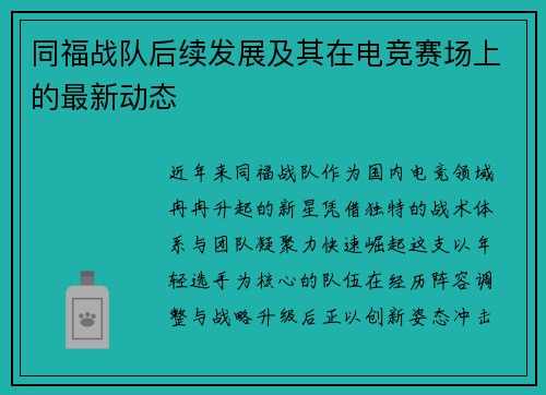 同福战队后续发展及其在电竞赛场上的最新动态